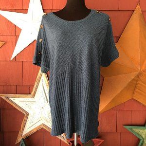 Womens Per Seption Blue Sweater Knit Top Size XL